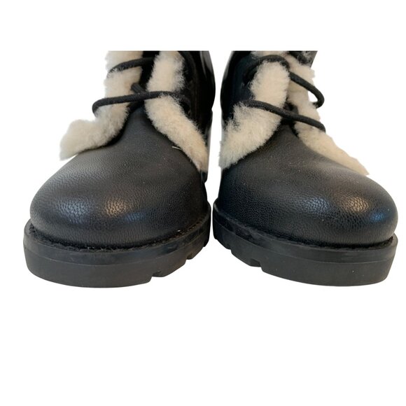 UGG Ingrid Biker Black Leather Sheep Skin Ankle Boots Lace Up Buckle Sz 7 9018 - Picture 7 of 9